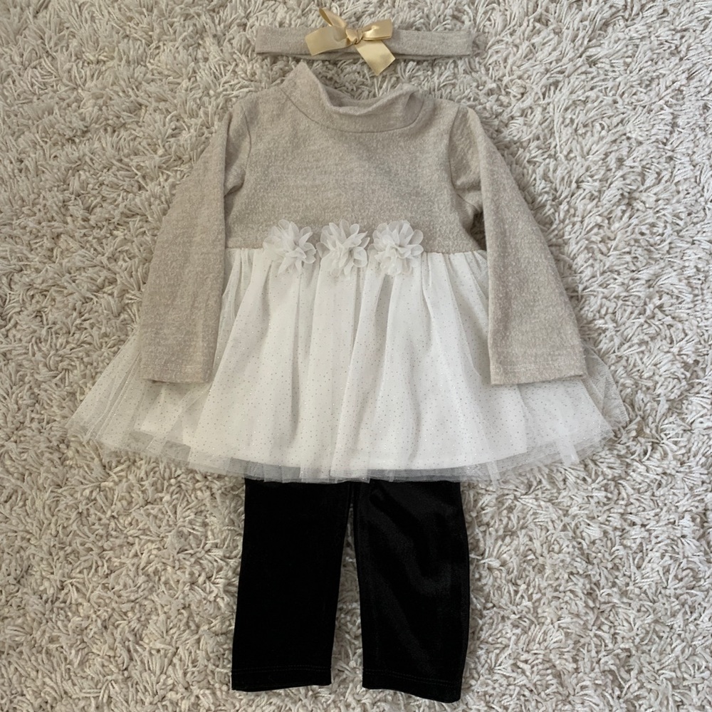 Baby girl tunic, velour leggings, headband size 24